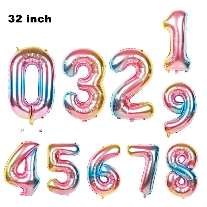 32inch Big Rose Red 0-9 Digital Number Foil Balloons Happy Birthday Wedding Party Decorations Baby Shower Large Figures Globos