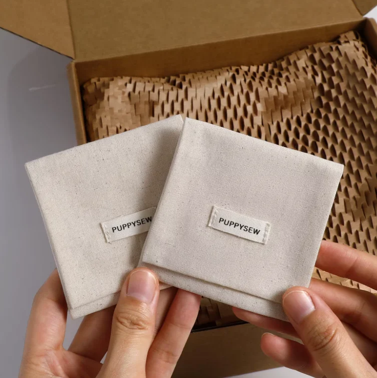 50 Unbleached Cotton Jewelry Pouches, Customizable Logo