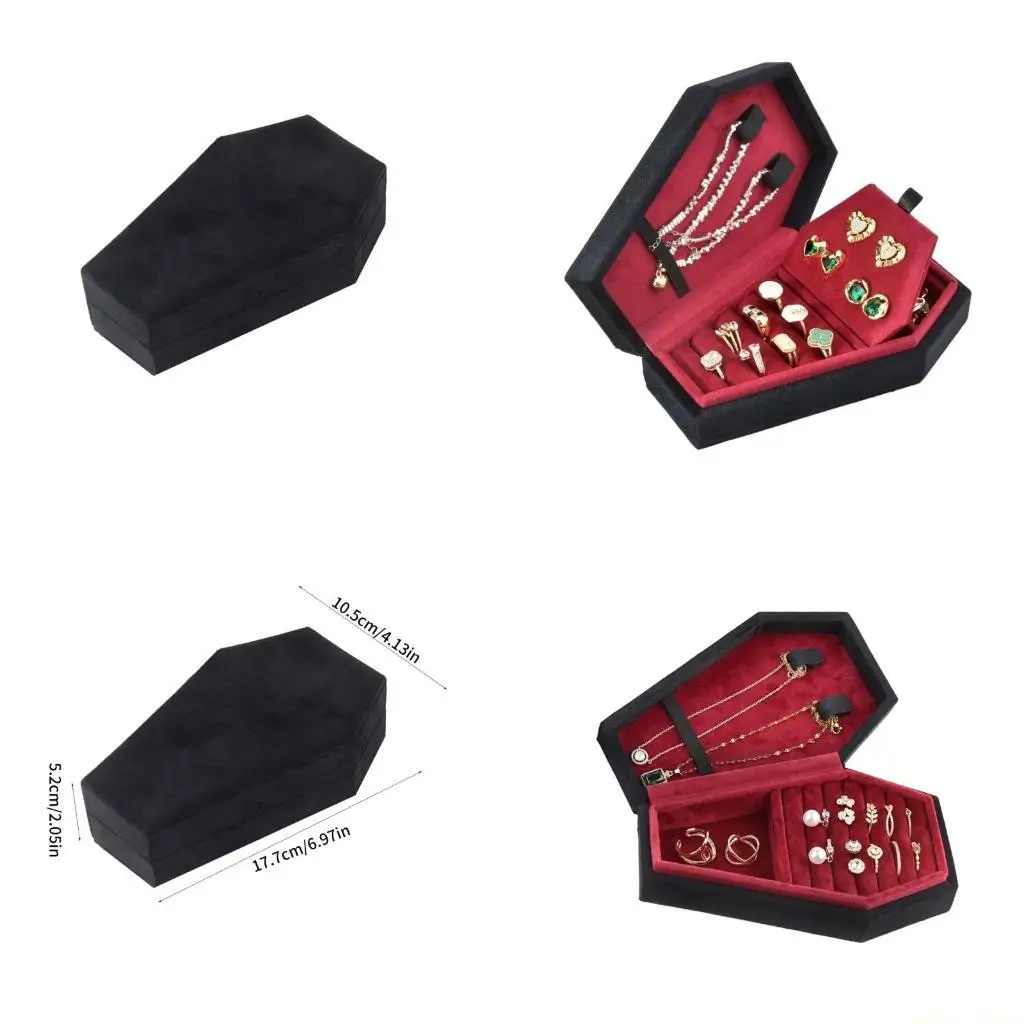 

31BF Velvets Choker Rings Box Jewelry Container Coffin Box for Wedding Ceremony