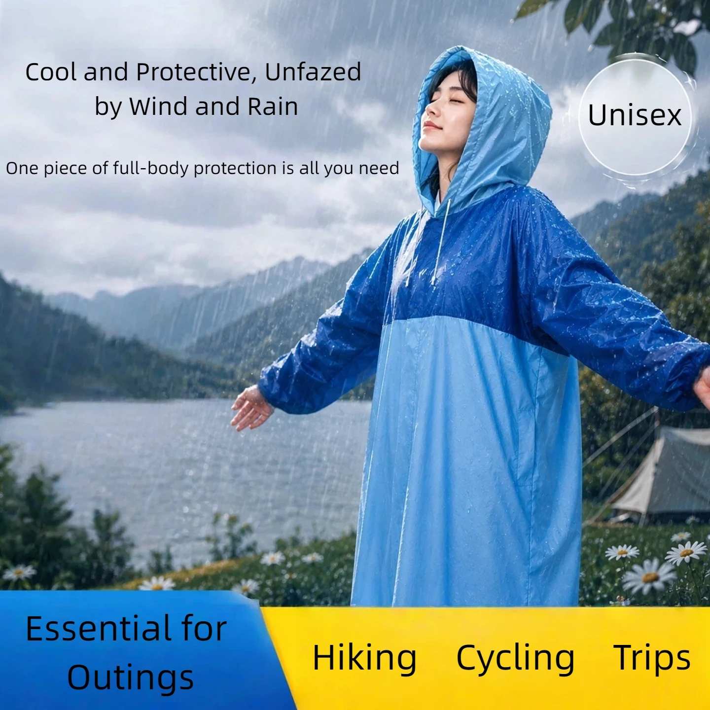EVA Color-Blocked Pullover Raincoat, Non-Disposable, Lightweight, Extra-Long and Wide, Unisex, Suitable for Travel and Hiking.