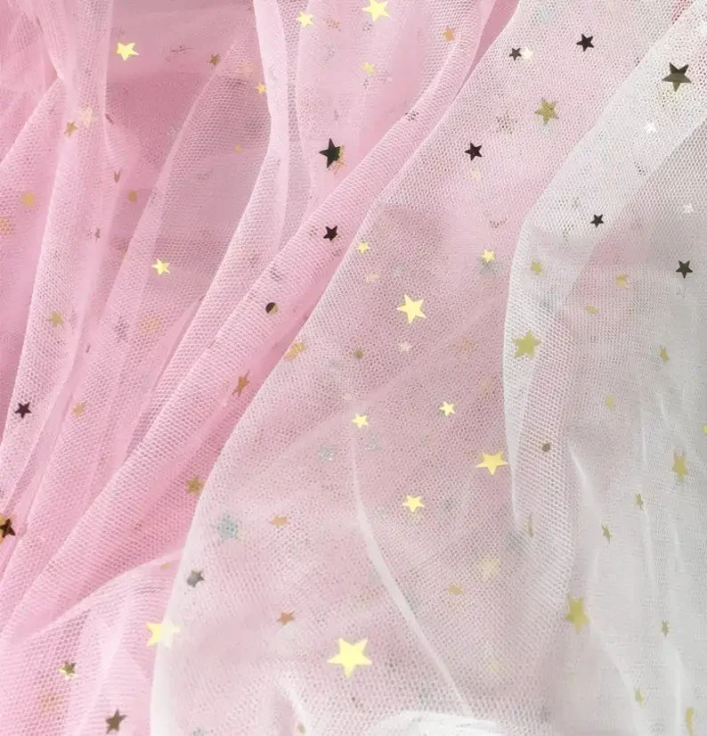 Moon&Stars Tulle Fabric In Pink Off White Black For Photography Prop, Baby Dress