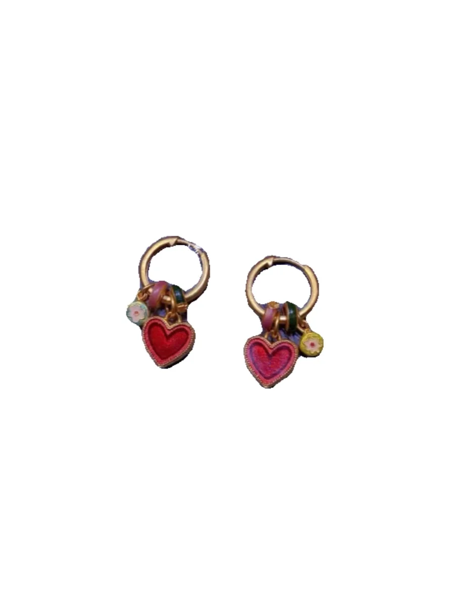 

Traditional Crt Blue Enamel Heart aped Gold Color Earrings Women's Faion Jewelry Gift Hanrted Ear Cuffs Red Heart