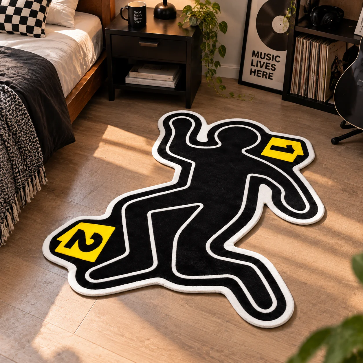 Crime Scene Chalk Outline Shaped Area Rug Soft Plush Detective Evidence Floor Mat for Bedroom Living Room Entryway Home Decor