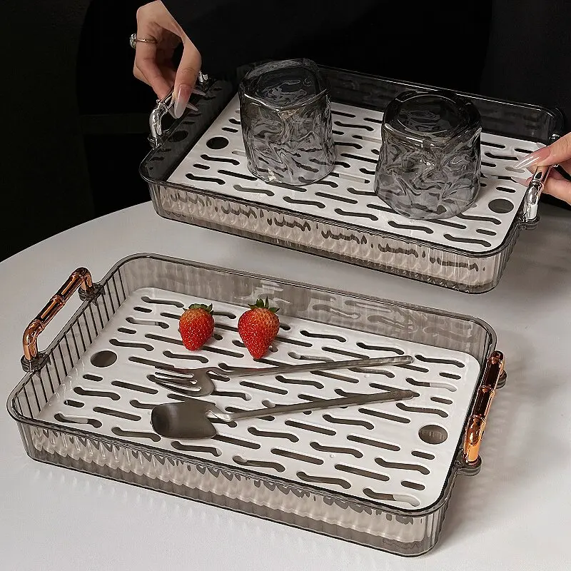 Exquisite Luxury Minimalist Rectangle Tray Ins Style - Premium Storage for Teaware, Tableware & Fruits, Home Drainage Organizer