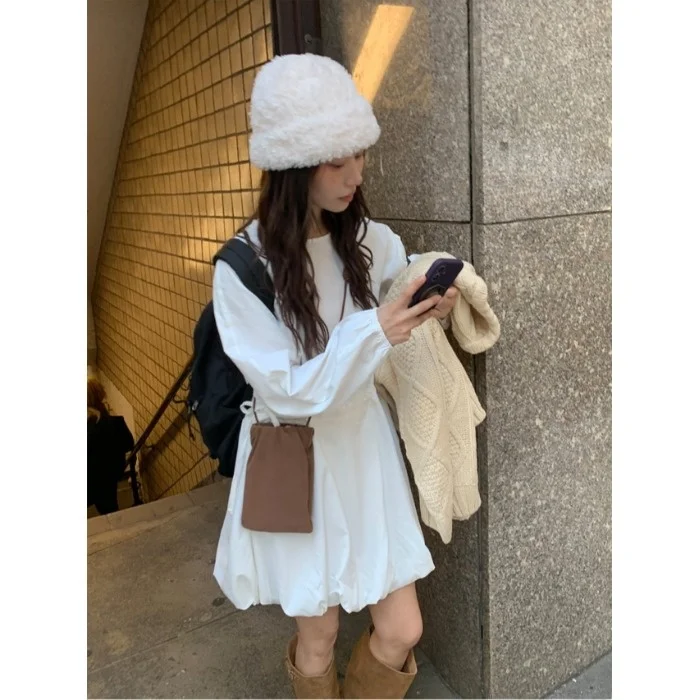 Witte ort rok dames lange Sve taille cinching afslankende basislaag Dr Koreaanse Sle lente zoet eenvoudig jeugdig