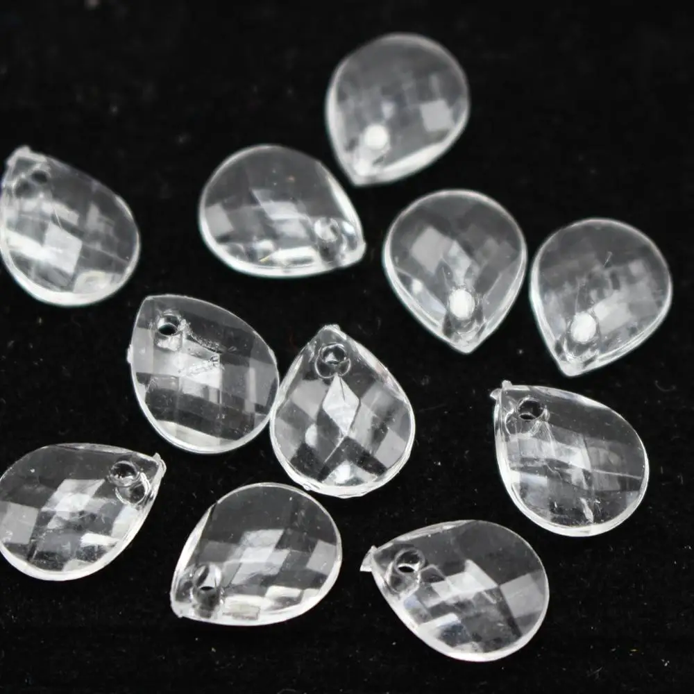 200 Mixed Color Clear Transparent Acrylic Faceted Teardrop Charm Pendants 10X8mm