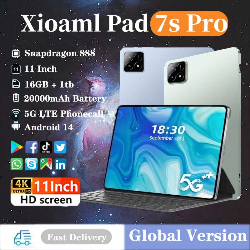 2025 Global Edition Pad 7s Pro Tablet PC Android 14 Snapdragon 8 Gen2 16GB 1TB 5G Phonecall 20000mAh Dual Wifi 4K 7s Pro Tablet