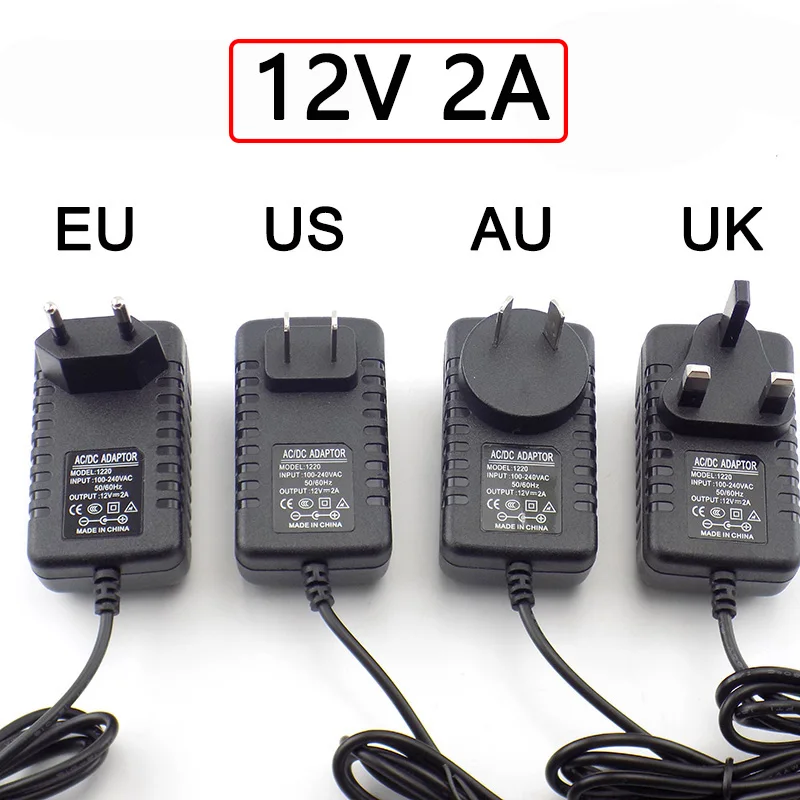 12V 2A 2000mA 100-240V AC to DC Power Adapter Supply Charging Adapter for CCTV Camera US EU UK AU Plug