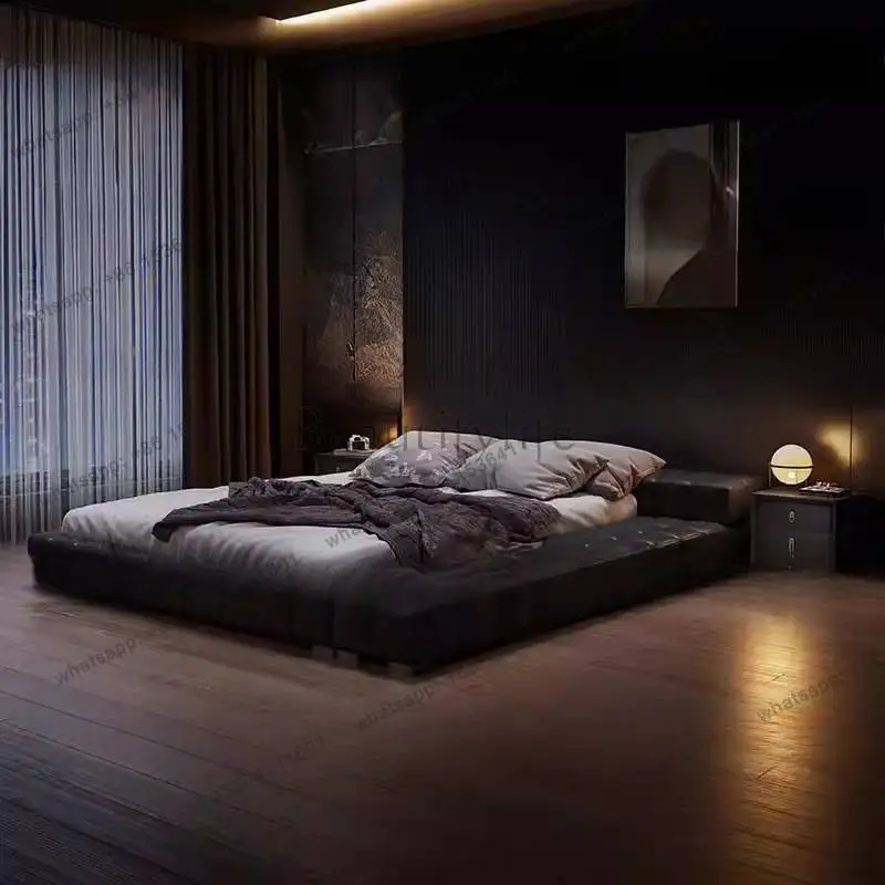 LJY European Black Double Bed Decoration Couples Girls Frame Luxury Double Bed Storage Floating Cama Matrimonial Furniture Home