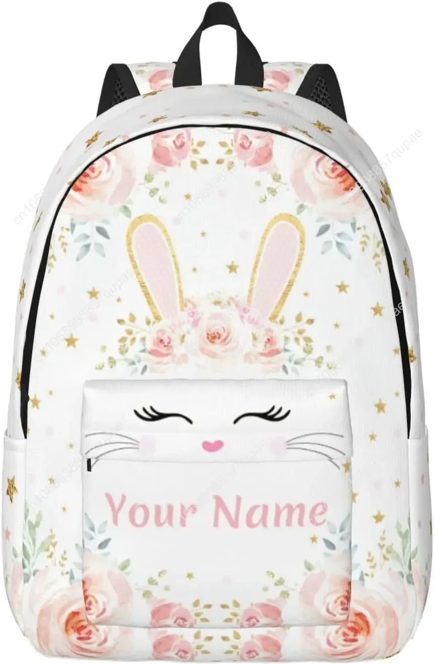 Personalized Rabbit School Backpack for Girls, Customized with Name, 15
