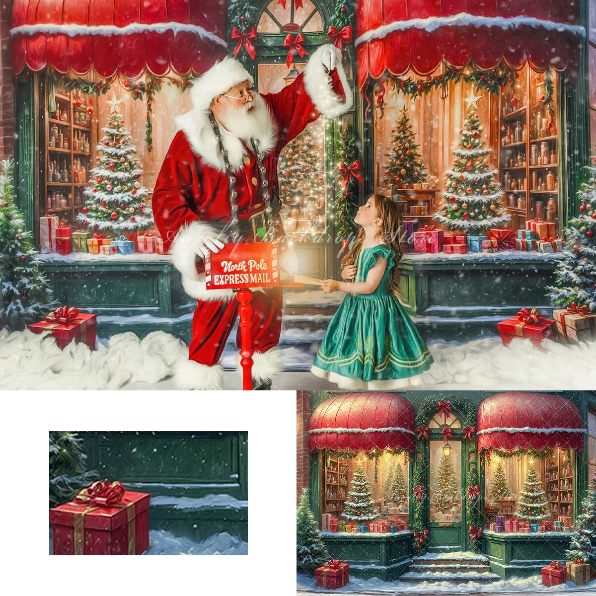 

Christmas Gift Store Backgrounds Kids Adult Photography Props Child Baby Winter Street Scenery Decors Studio Photo Backdrops