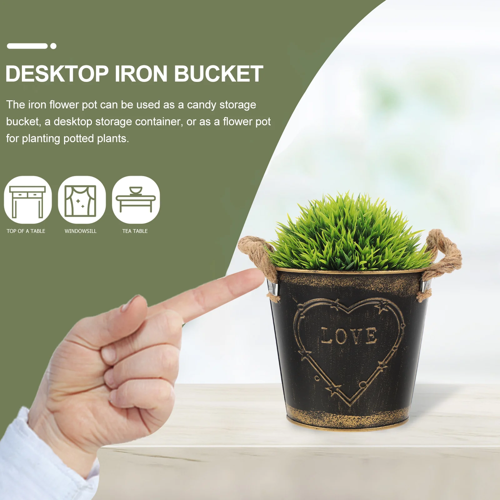 Maceta, cubo de Metal, florero de hierro Retro, organizador de almacenamiento de plantas, cesta para adornos de barril pequeño para niños