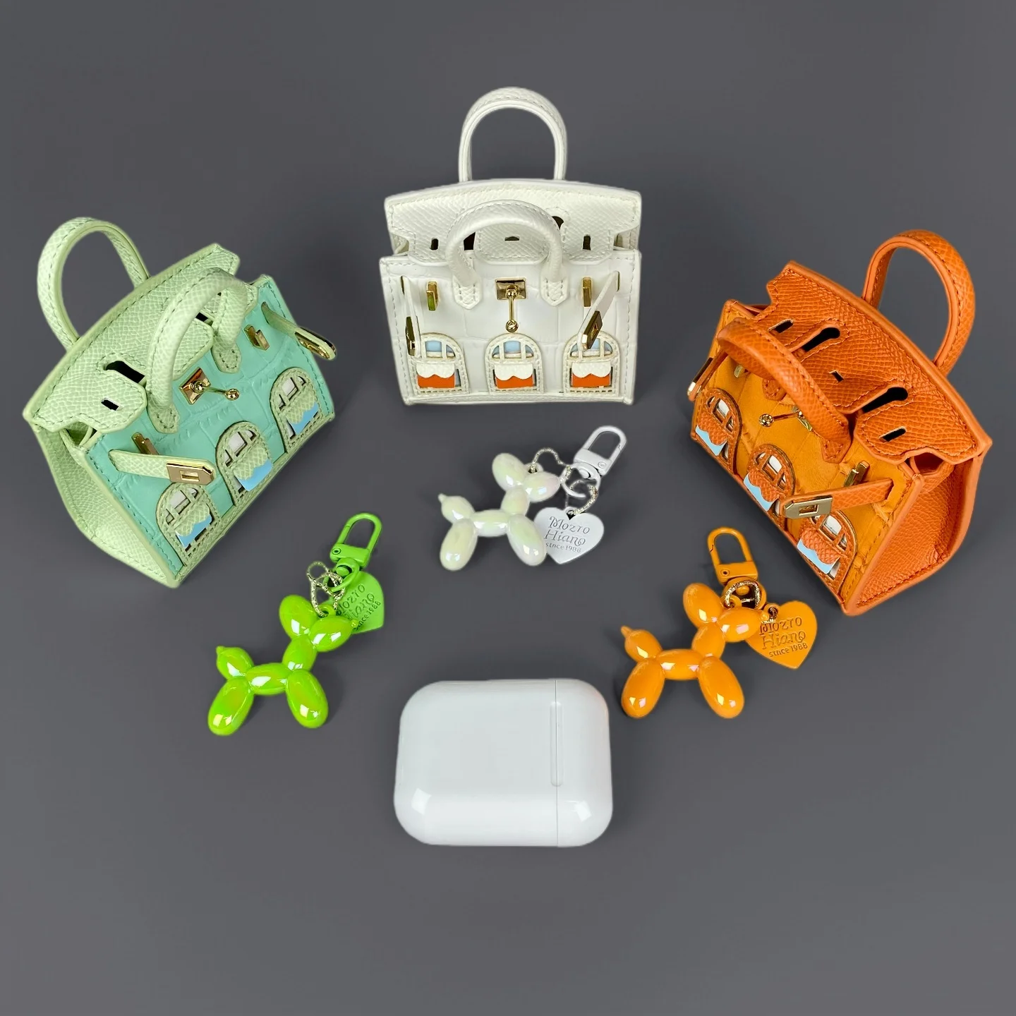 Mini bolso de casa 3D con dije, bolso desmontable con relieve de cocodrilo y llavero de perro con globo, bolsa para auriculares, elegante y de lujo