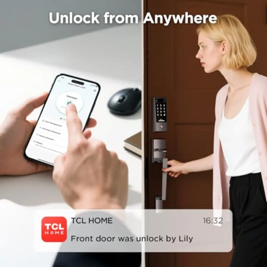 Serratura intelligente WiFi D2 e serratura intelligente con maniglia per porta con impronta digitale K1 per una sicurezza domestica migliorata con connettività wireless biometrica