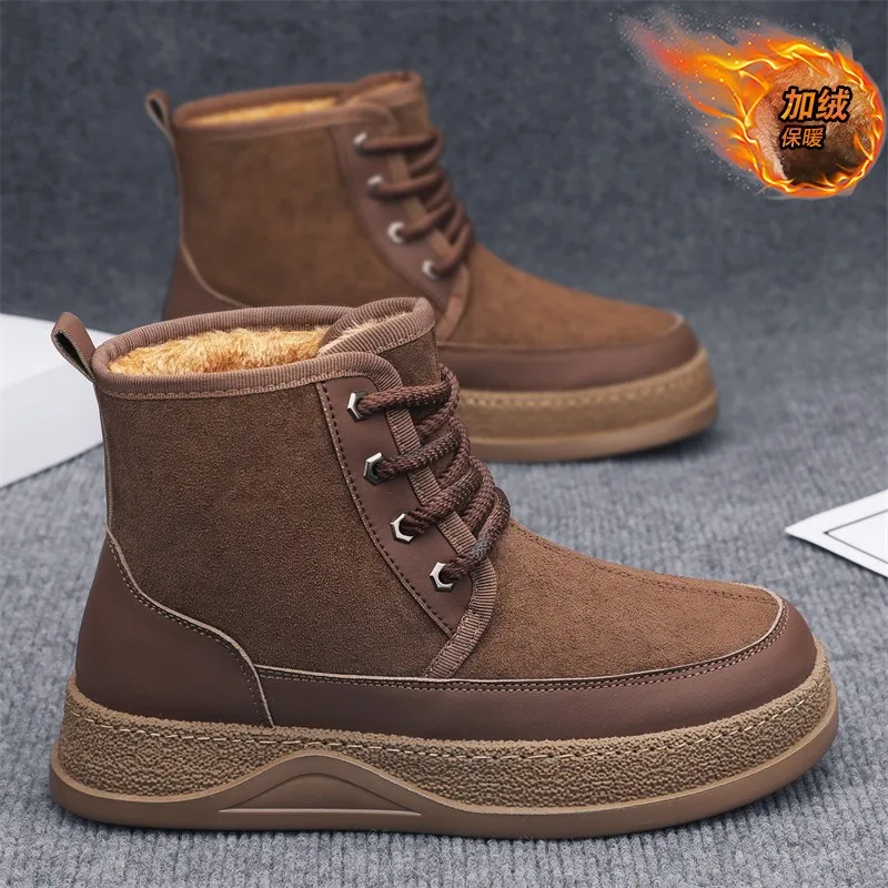 

Зимние мужские высокие ботинки, утепленная плюшевая теплая хлопковая обувь, уличные нескользящие зимние ботинки, мужские ботинки на платформе, Botas Para Hombre