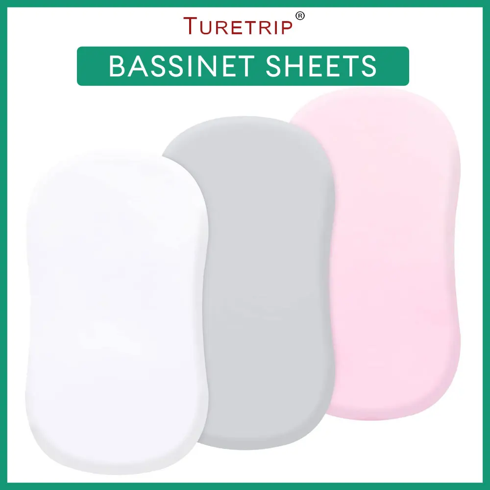 3 Pack Bassinet Sheets for Baby Girls Universal Fitted for Cradle and Bassinet Mattress Pad Soft Silky Breathable Cradle Sheets