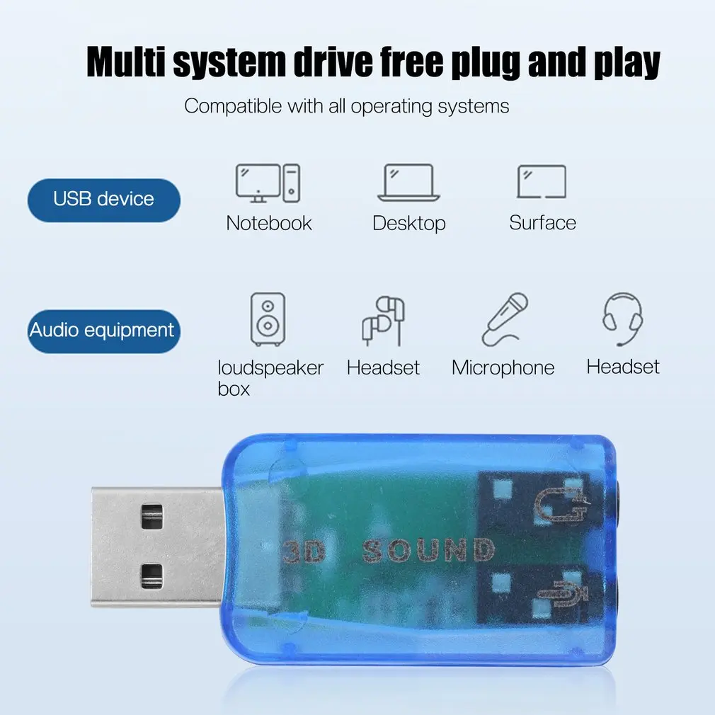 3dオーディオカード,usb 1.1,マイク/スピーカーアダプター,サラウンドサウンド,7.1 ch,ラップトップおよびノートブック用,1個,ドロップシッピング