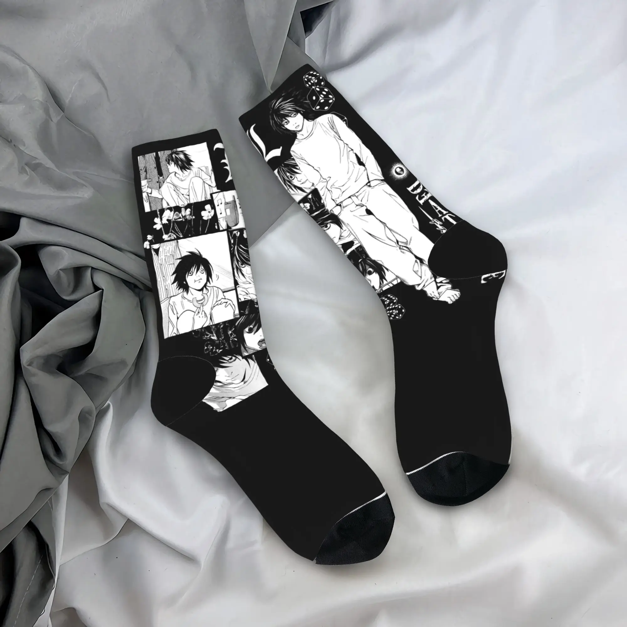 Death Notes Stockings L Lawliet Graphic Gothic Socks Autumn Non-Slip Socks Couple Climbing Breathable Socks