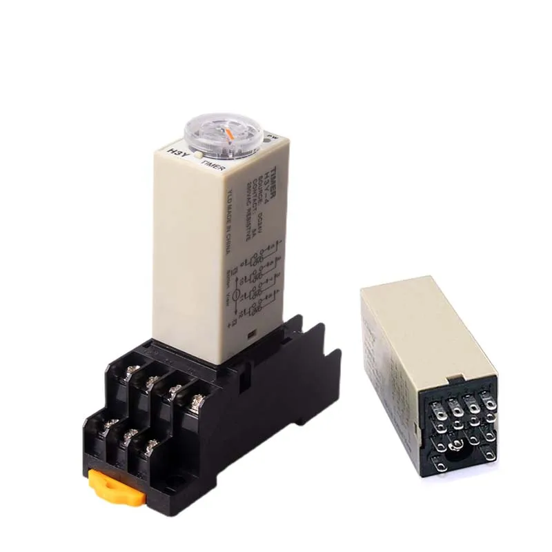 1 szt. H3Y-4 mały przekaźnik czasowy DC12 24V 14Pin typ opóźnienia energii elektrycznej opóźnienie włączania pokrętło obrotowe 1S/5S/10S/30S/60S/5M/10M/30M