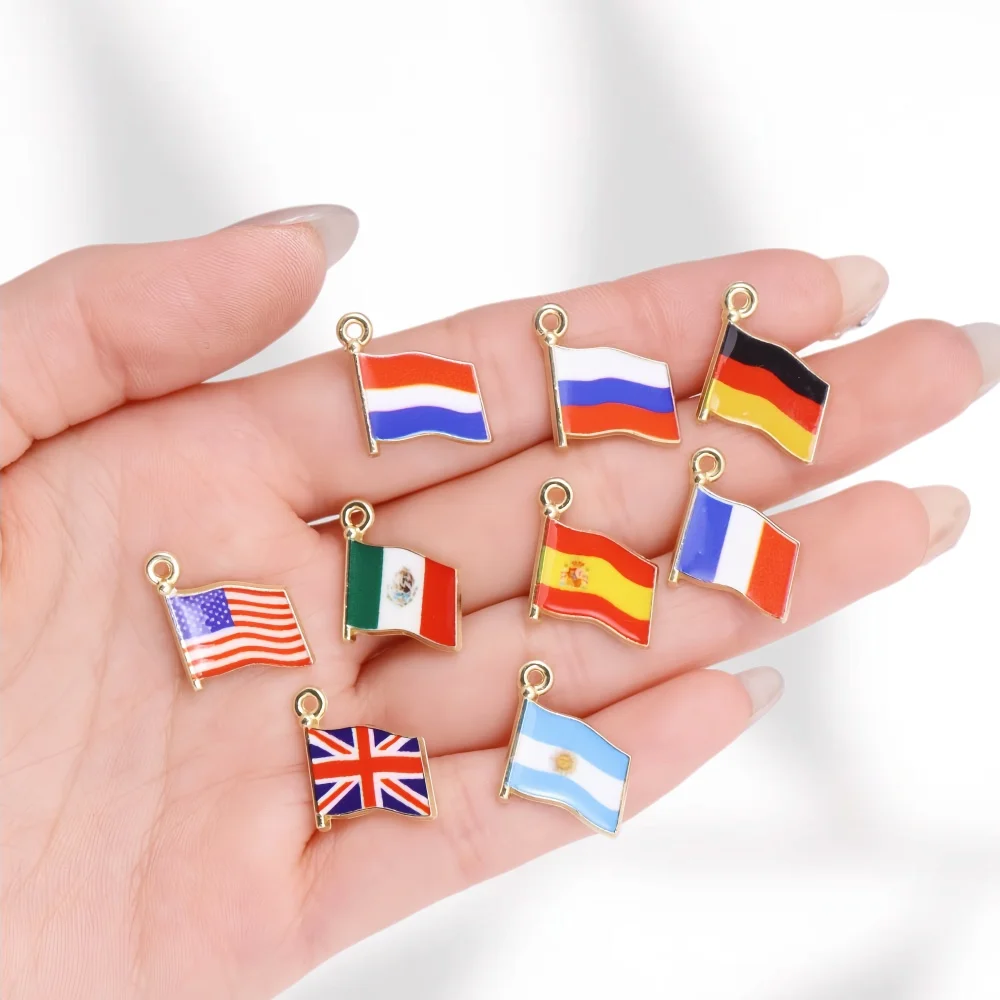 10Pcs Different Countries Flags Enamel Charms Pendant For Jewelry Making Supplies DIY Earrings Bracelet Handcrafted Materials