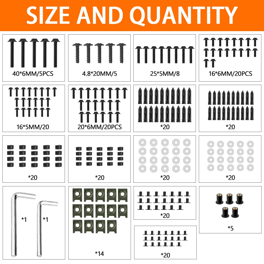 New Fit For Universal Motorcycle Fairing Bolts Screws Fasteners Nuts Washers Assortment Kit With Storage Box & Allen Wrenches