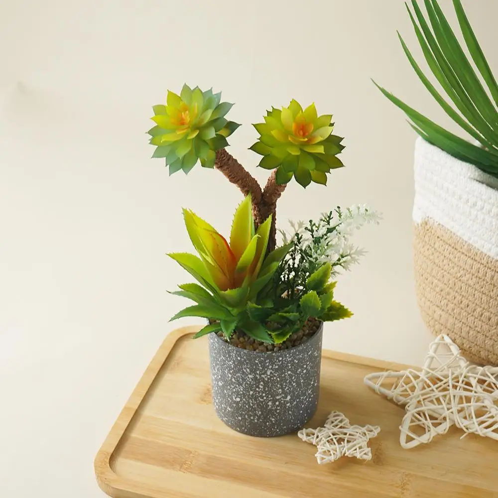 Artificial Succulents Potted, Realistic Fake Green Plants In Pots Decorative For Indoor Outdoor Home Decor, Bedroom, Office