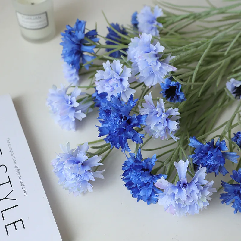 

Свадебные мероприятия, вечеринка, 3 головки, синяя хризантема, шелковая ткань, домашний декор для отеля, имитация пластика, искусственные цветы, 4 шт.