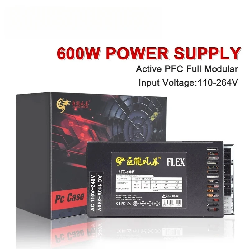 CHJ600W Полный модульный блок питания 1U Flex ATX для ПК 110-264 В ENP-7660B для K39 A4 S3 G5 ITX Mini Case Игровой настольный компьютер