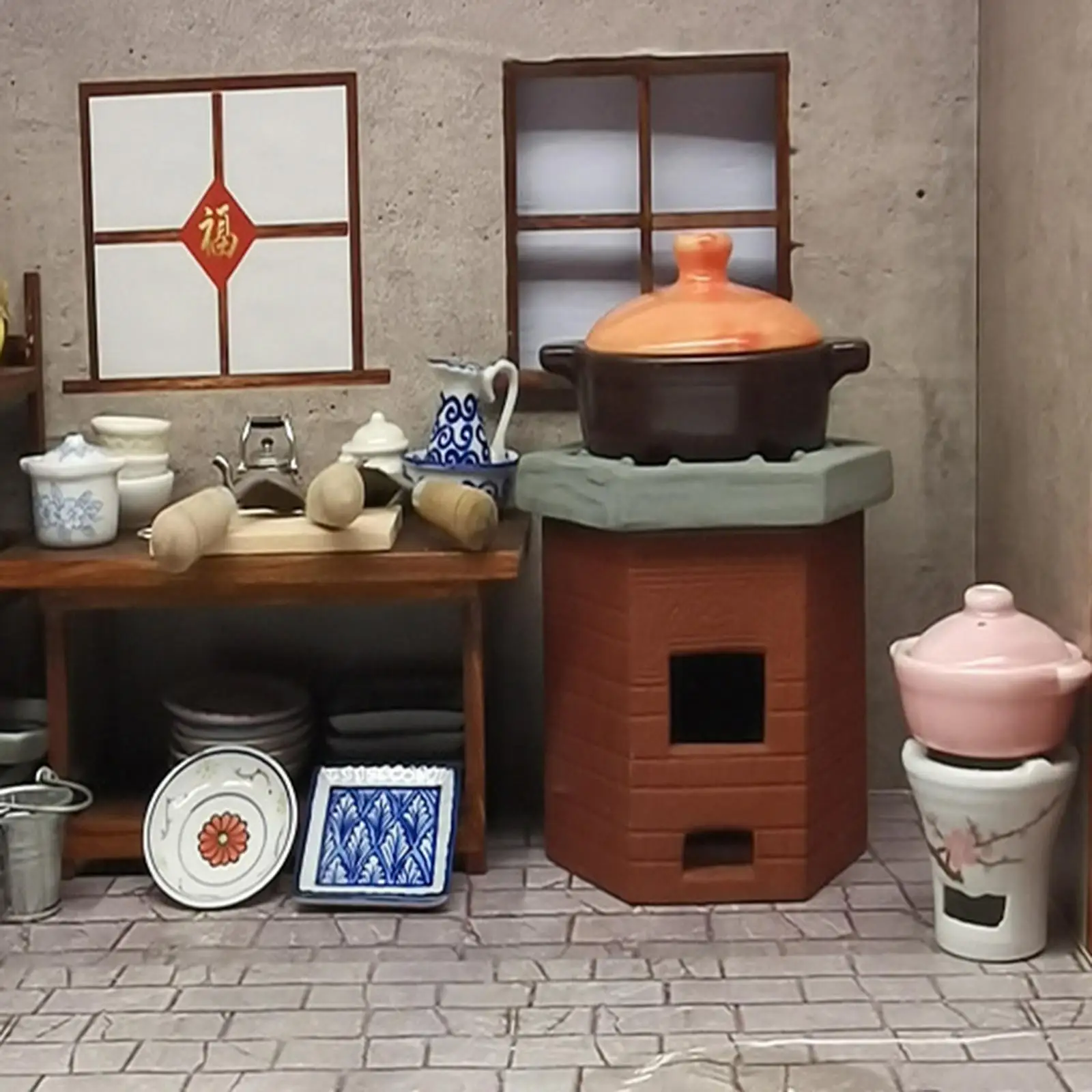 ドールハウス-キッチン-ダイニングルーム-寝室-ライフシーンデコレーション
