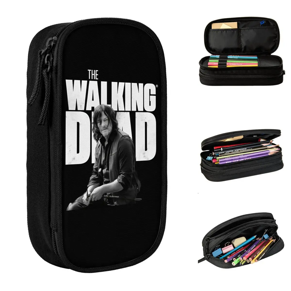 مقلمة The Walking Dead Daryl Dixon صندوق أقلام رصاص صندوق أقلام للطلاب حقيبة تخزين كبيرة للطلاب أدوات مكتبية بسحاب للمدرسة