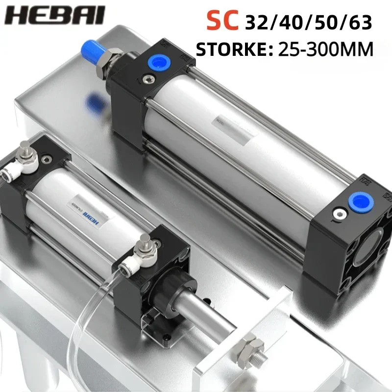 

HEBAI SC Standard Air Pneumatic Cylinders SC 32/40/50/63mm Bore Double Acting 50/75/100/125/150/175/200/250/300mm Stroke