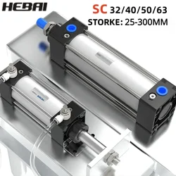 HEBAI SC Standard Air Pneumatic Cylinders SC 32/40/50/63mm Bore Double Acting 50/75/100/125/150/175/200/250/300mm Stroke