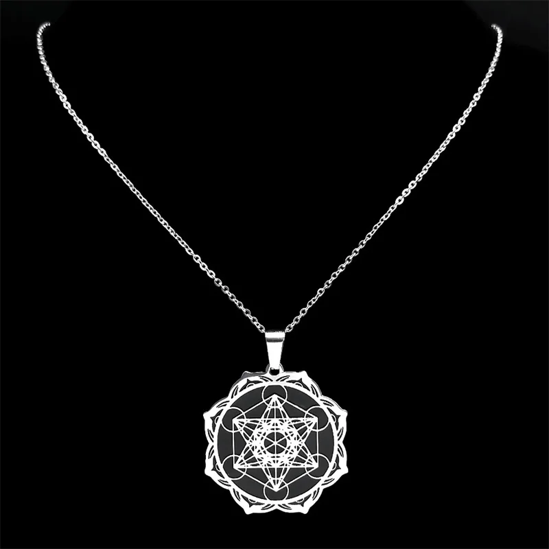 Sacred Geometry Solomon Necklace Metatron Archangel Angel Seal Stainless Steel Flower of Life Pendant Necklaces Jewelry N7961S04