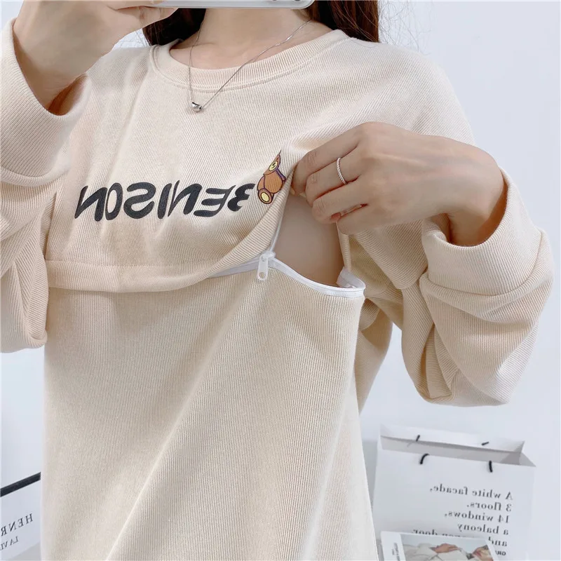 

Maternity Nursing Sweatshirt Loose Sweatshirt Pullover Breastfeeding Clothe Autumn Cotton Jacket For Nursing Mothers Maternitty