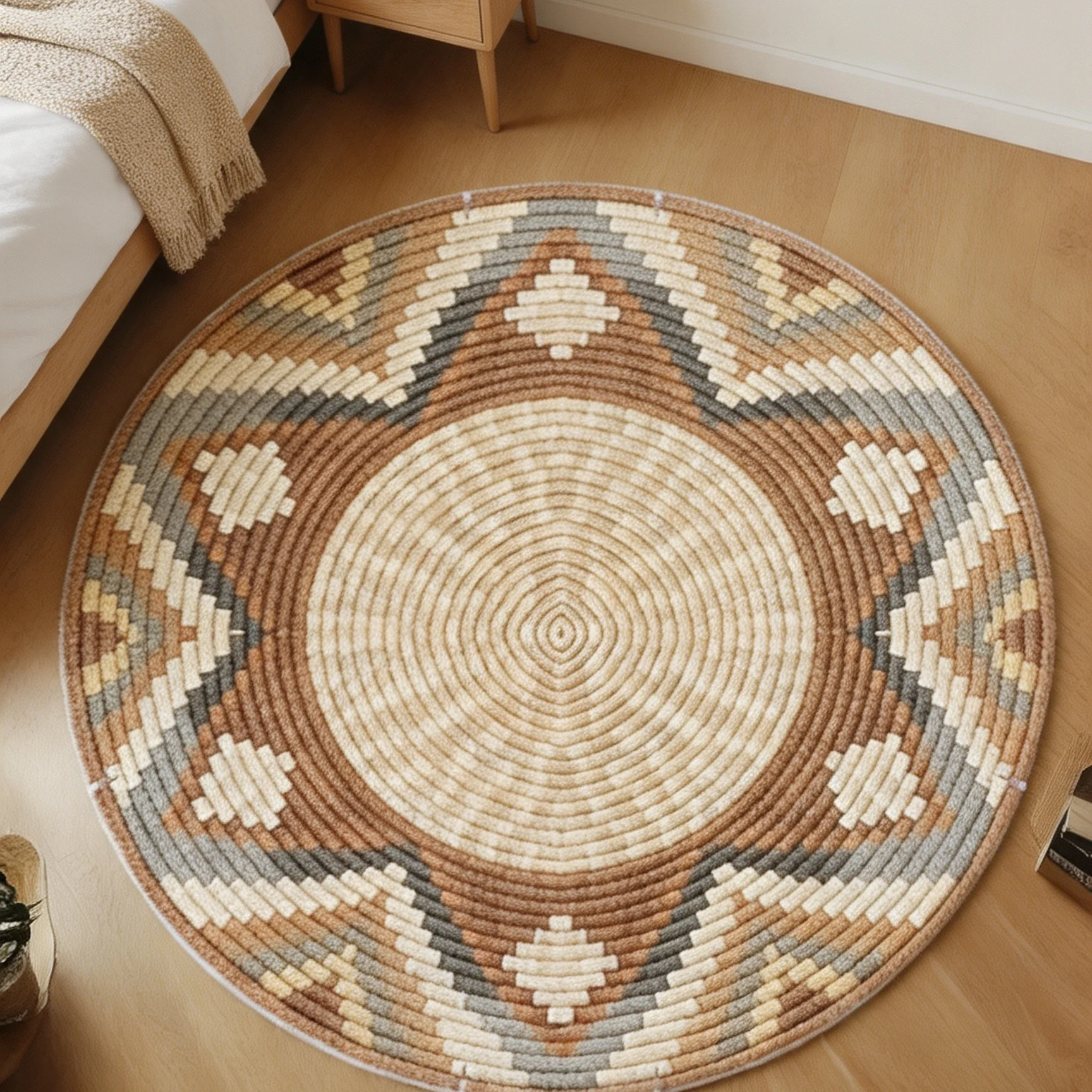Boho Round Rug Earth Tone Coffee Felt NonSlip Carpet For Living Room Bedroom Bedside Aztec Geometric Straw Texture Mat