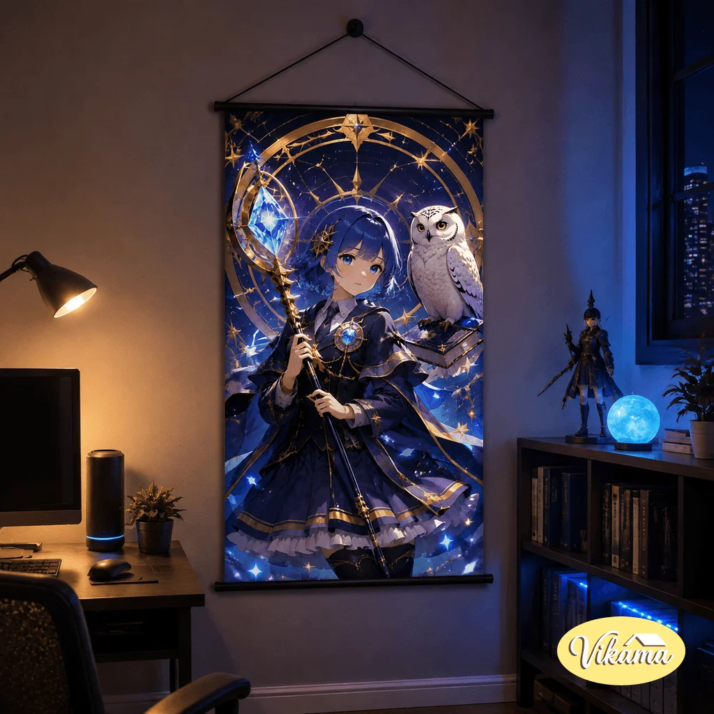 VIKAMA Celestial Magic Girl Tapestry Wall Hanging Starry Book Fantasy Anime Wall Art Decor for Bedroom Dorm Living Room