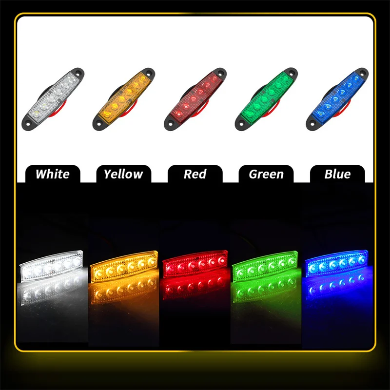 Universal 1PCS 6LED Car Side Marker Light 12/24V 600LM High Brightness Warning Signal Lamp Auto Led Lights Brake Rear Tail Lamp