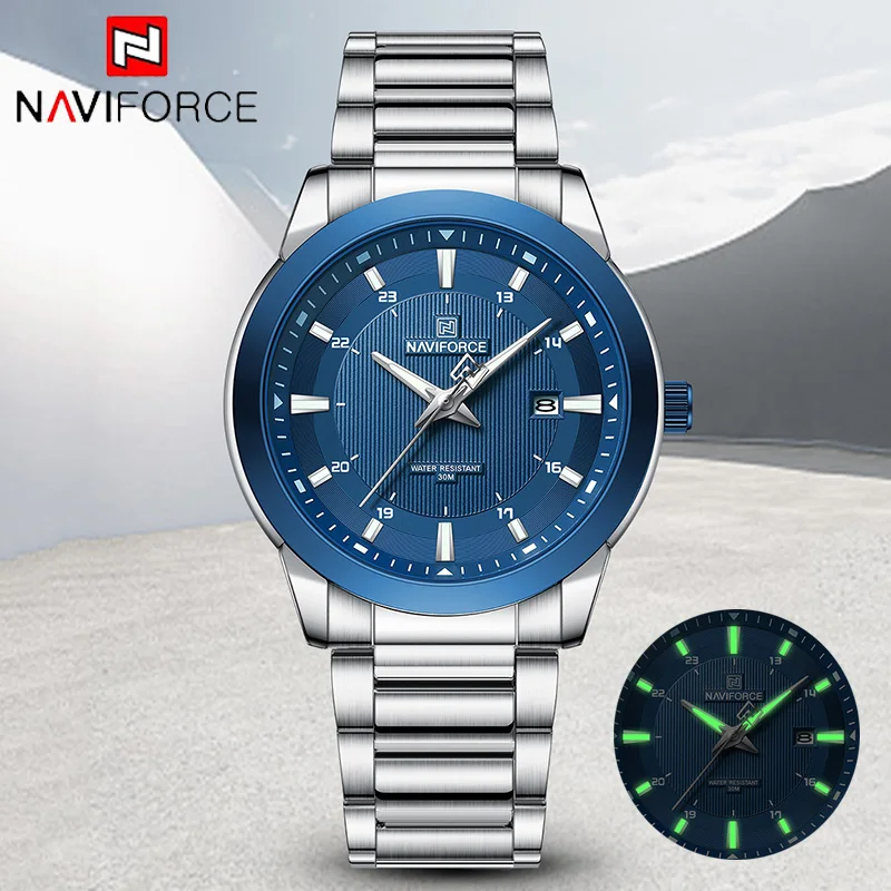 NAVIFORCE Top Brand New Style Mens Watch Stainless Steel Fashion Male Quartz Sports Wristwatch Luxury Waterproof Date Man Clock
