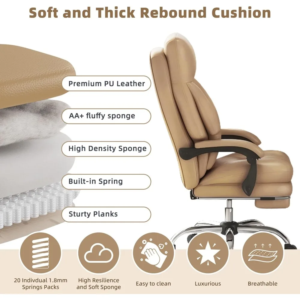كرسي مكتب منزلي، 90 ° -160 ° كرسي مكتب تنفيذي عالي الظهر بوزن 400 رطل مع مسند للقدمين، مريح ومقاوم للخدش #6