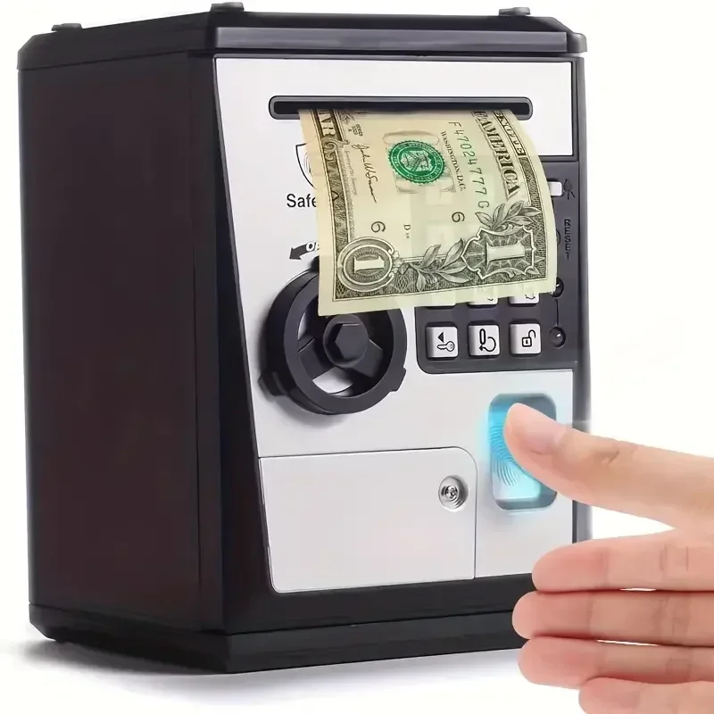 Fingerprint Bank Safe Box Money Boxes For Children Digital Coins Cash Saving Safe Deposit Mini ATM Machine Toys Kids Gift