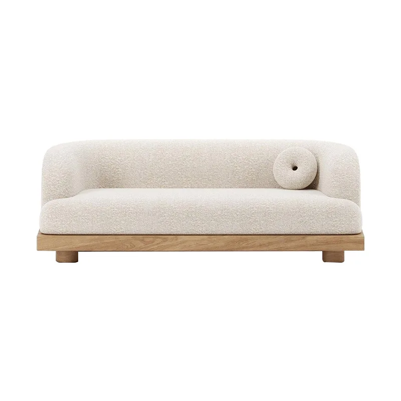 

Wooden simple boucle sofa Nordic Japanese three-seat white sofa hotel white velvet fabric sofa