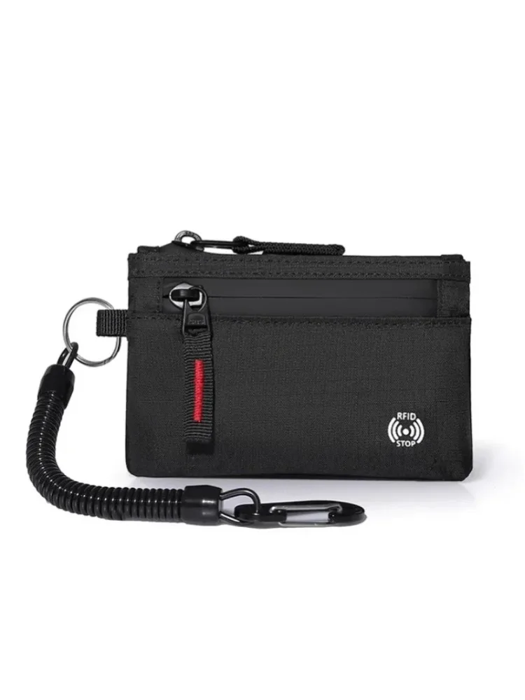 RFID-Kreditkartenhalter Herren-Geldbörsen Luxuriöse Nylon-Slim-Wallet Reißverschluss-Schlüsselkartenetui Taktische Herren-Geldbörse Münzgeldbörse mit Karabiner