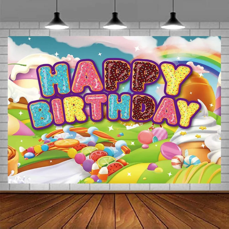 

Sweet Donut Theme Party Photography Backdrop Birthday Party Background Cake Table Outside Yard Indoor Outdoor Decoration Banner
