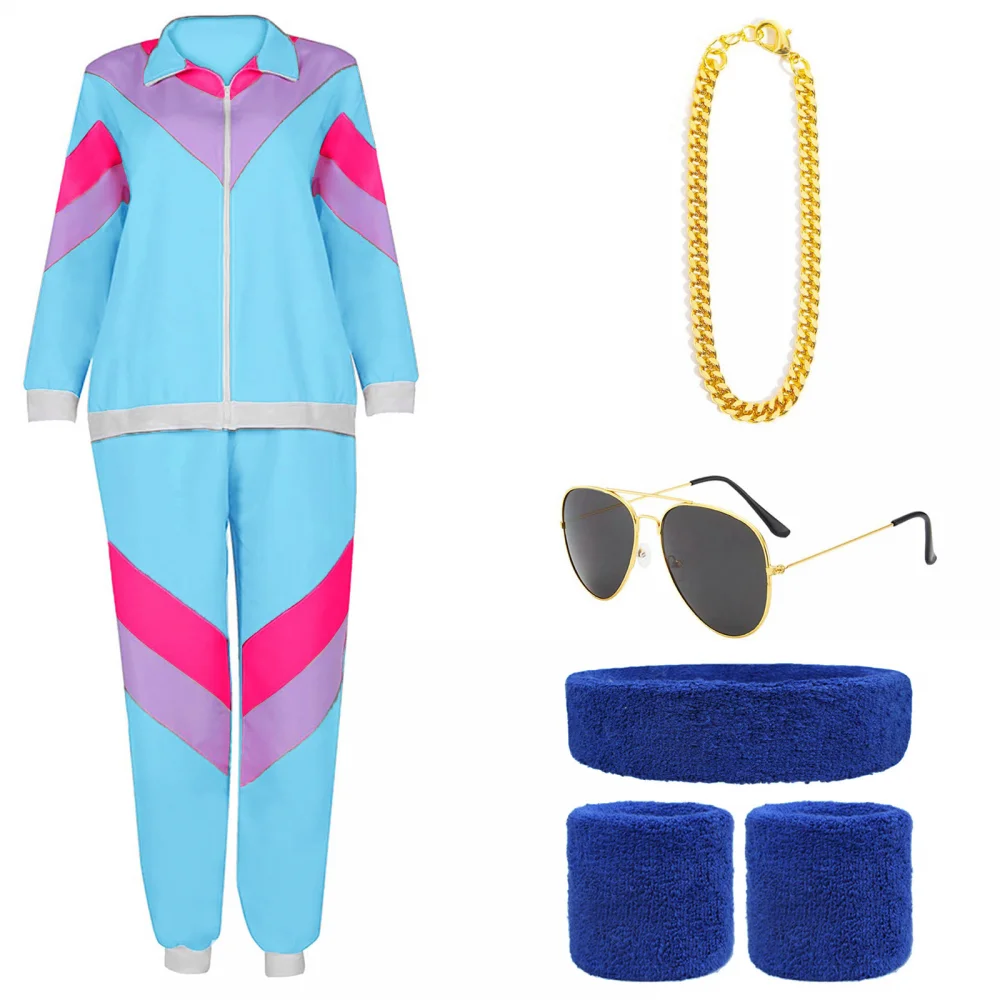 80er Jahre Trainingsanzug für Männer Frauen Retro Hip Hop Windjacke 80er Jahre Kostüm für Männer Disco Trainingsanzug Outfit Set 90er Jahre Muschelanzug