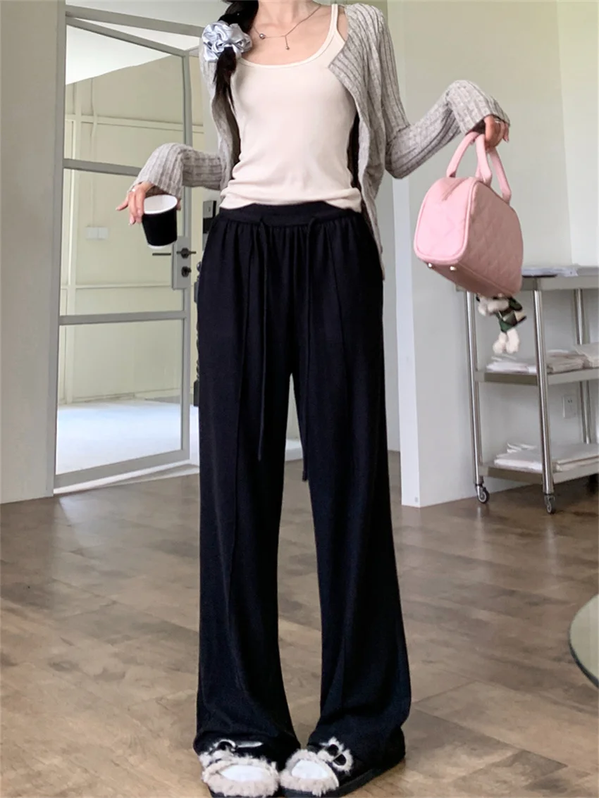 Alien Kitty Casual Solid Pants Women Wide Leg All Match 2023 Office Lady Autumn Chic Minimalist Streetwear Mopping Fashion Slim