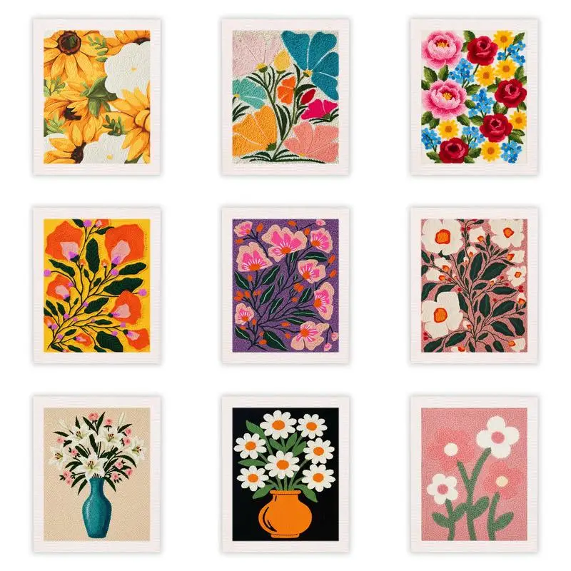 Flowers Vase Punch Needle Kit Gift Embroidery Patterns Flower 25x30cm Beginner Embroidery Kits Picture Hobby Kits
