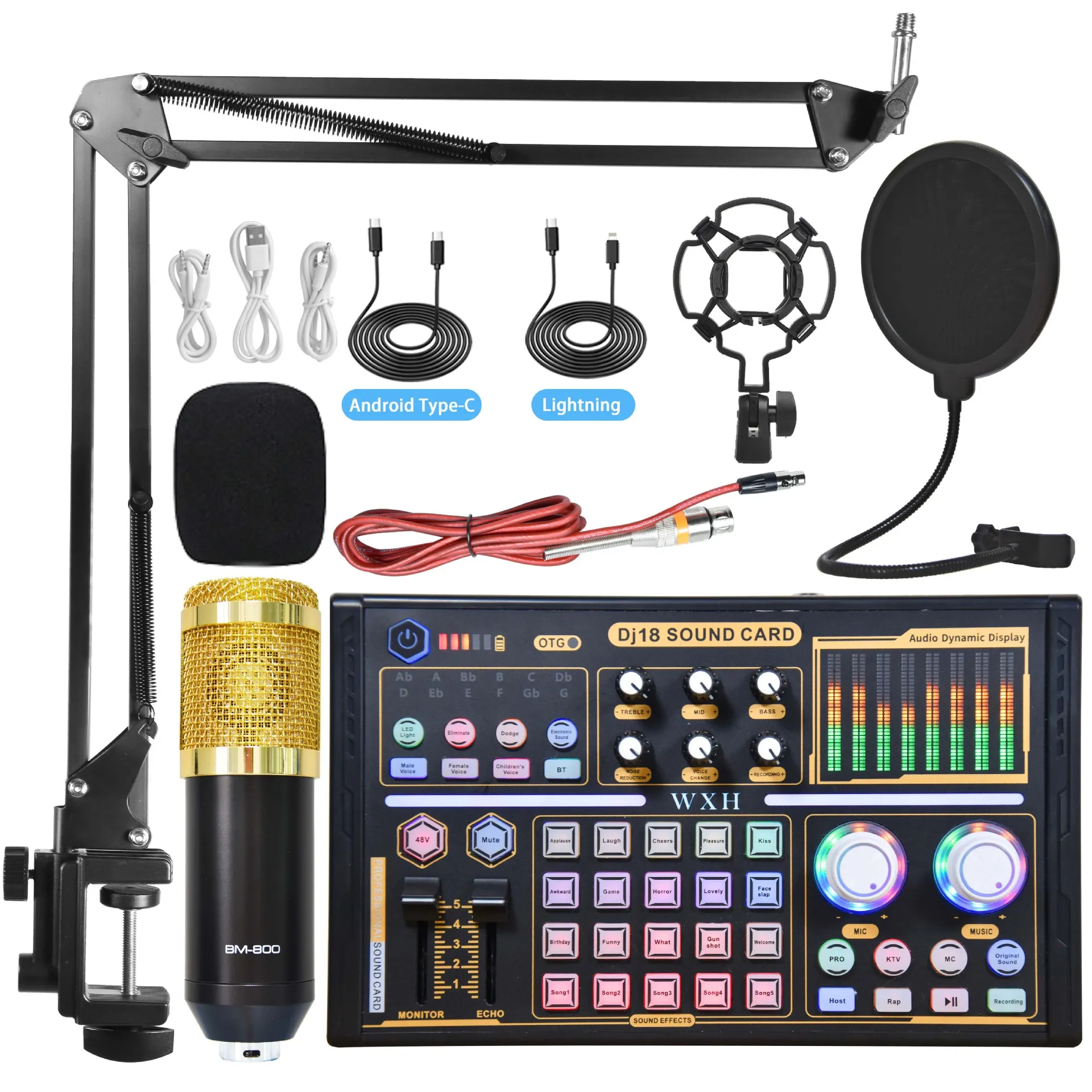 Professional Dj18 Sound Card Set BM800 Mic Recording Studio Condenser Microphone for Karaoke Podcast for Studio Recording Good