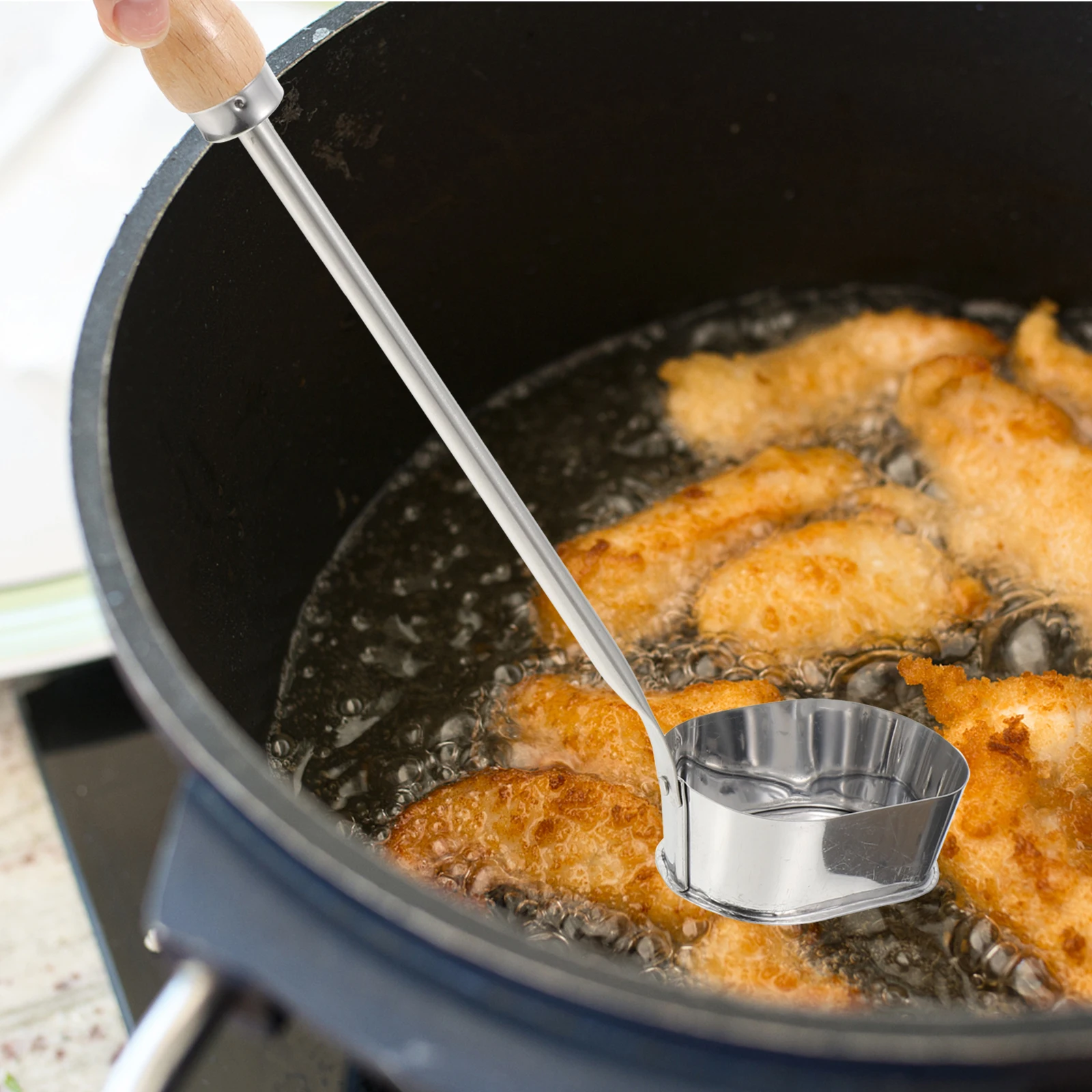 

Achappam Mold Stainless Steel Frying Spoon with Wooden Handle for Non-Stick Cooking Ideal Kitchen Cooking Utensil for Home