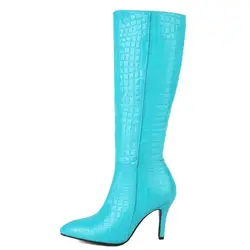 Women's Cowboys Knee High Boots Red Blue Black Pink Heeled Long Boot Female Large Size Autumn Winter Party Dance Shoes Ladies