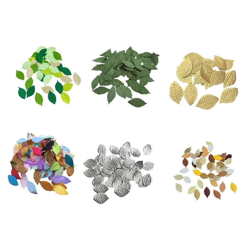 49MD Textured Fabric Leaves 50 Pack 5 for Gift Wrap and Card Making